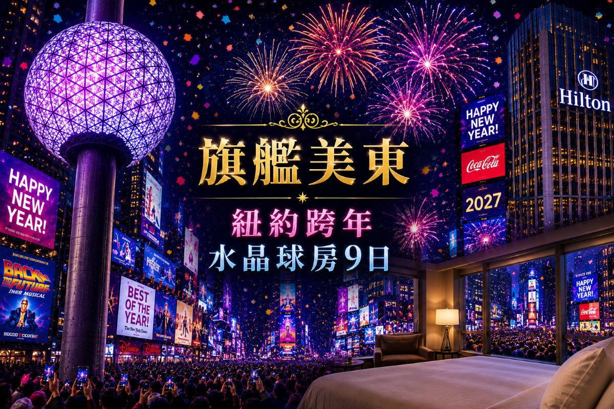 旗艦美東｜紐約跨年水晶球房9日~華麗美洲、希爾頓水晶球房3晚、費城、華盛頓、EDGE景觀台、高級西餐館、中華航空